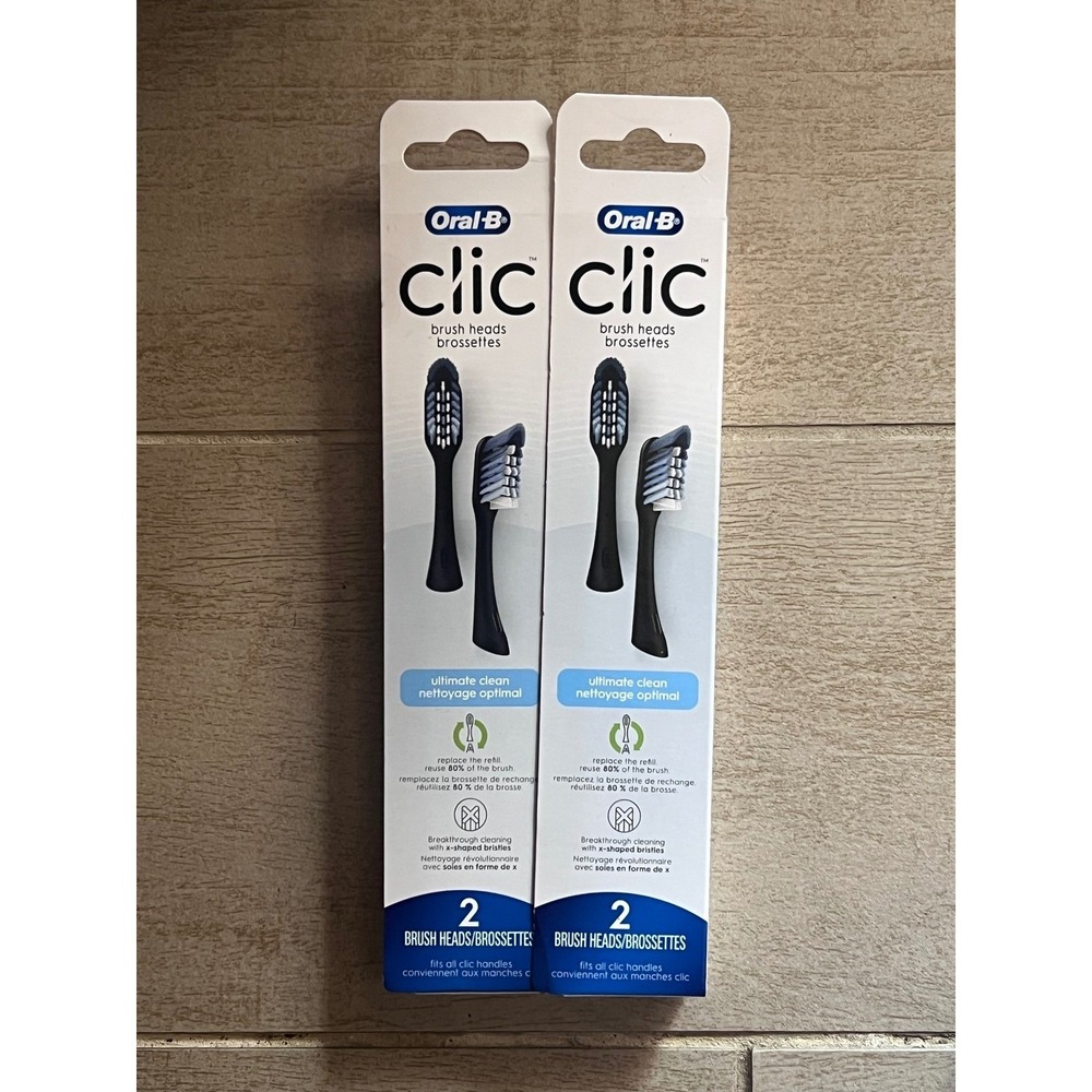 Oral-B Clic Manual Toothbrush Replacement Heads Black 4 Count 2 Packs of 2 Oral